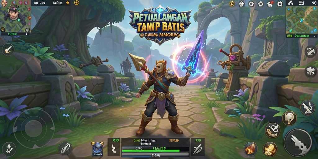 Tampilan gameplay epik dalam dunia fantasi MMORPG.
