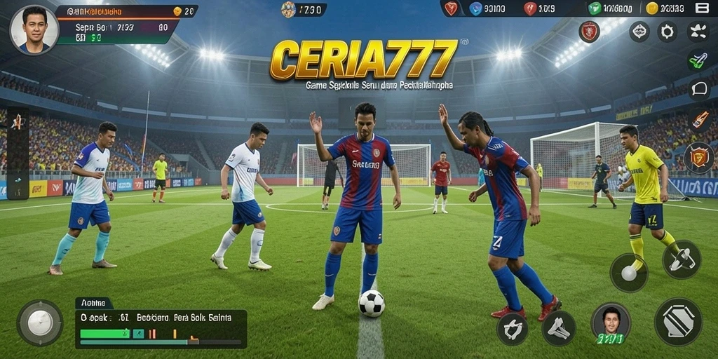 Tampilan gameplay seru dalam CERIA777 dengan aksi sepak bola yang mendebarkan.