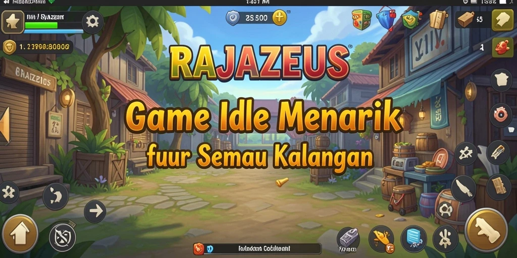 Tangkapan layar utama RAJAZEUS menunjukkan gameplay Idle yang menarik.