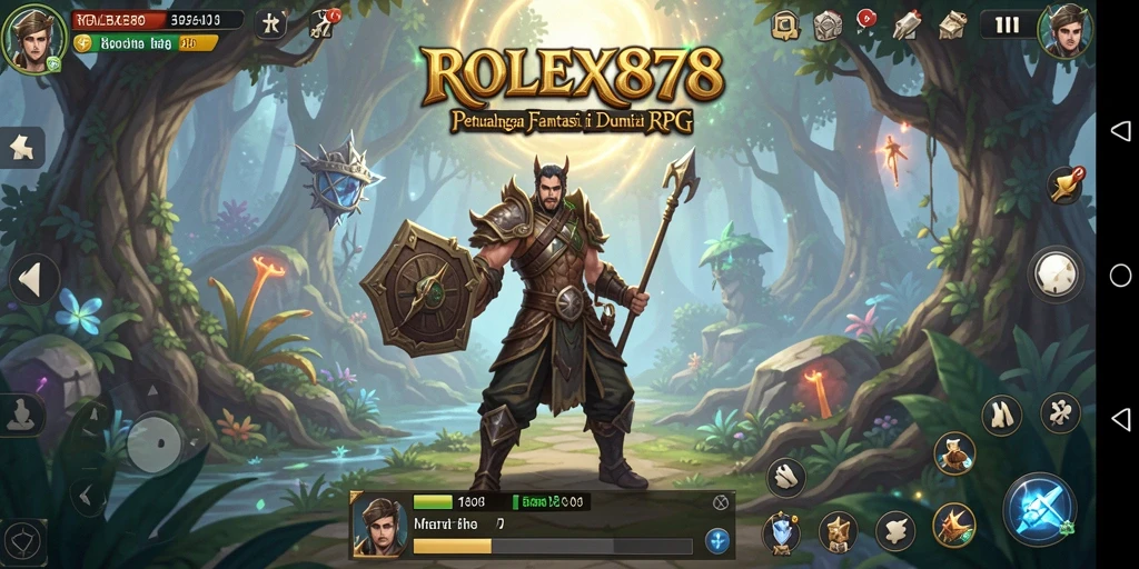 Screenshot gameplay ROLEX878 menampilkan pertarungan epik antara karakter dan monster.