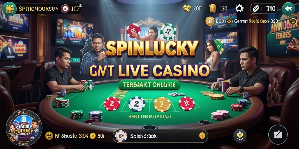 Screenshot gameplay SPINLUCKY yang menampilkan dealer live dalam aksi.
