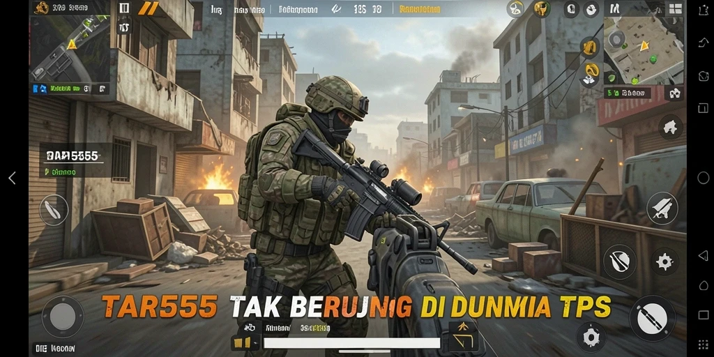 Screenshot gameplay TAR555 dengan aksi pertempuran dinamis.