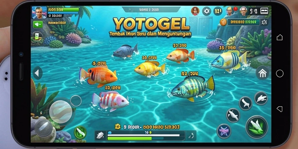 Tampilan gameplay YOTOGEL dengan aksi menangkap ikan.